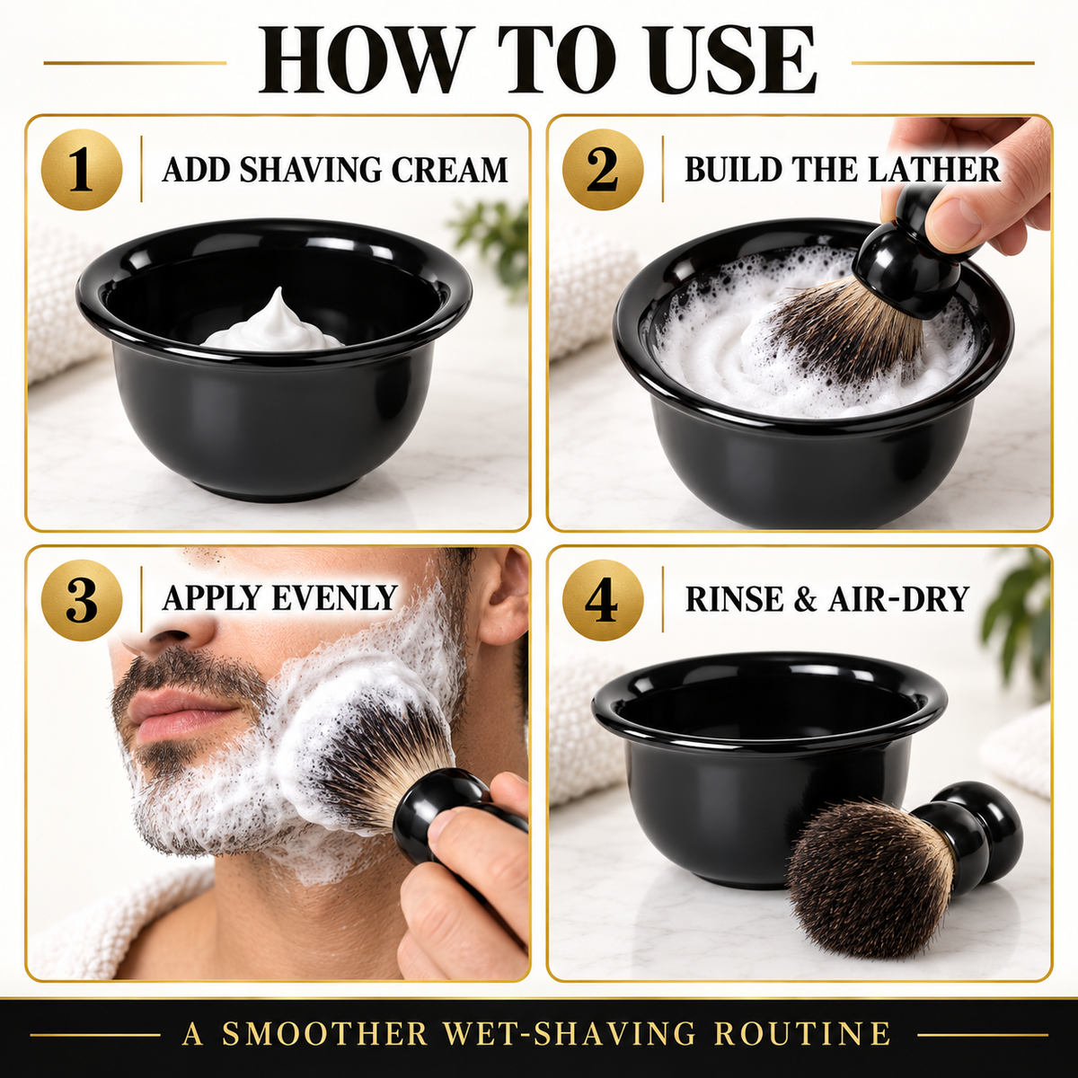 Black shaving bowl and brush set – view 2