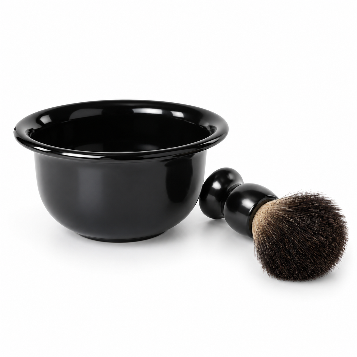 Black shaving bowl and brush set, men's wet shaving kit