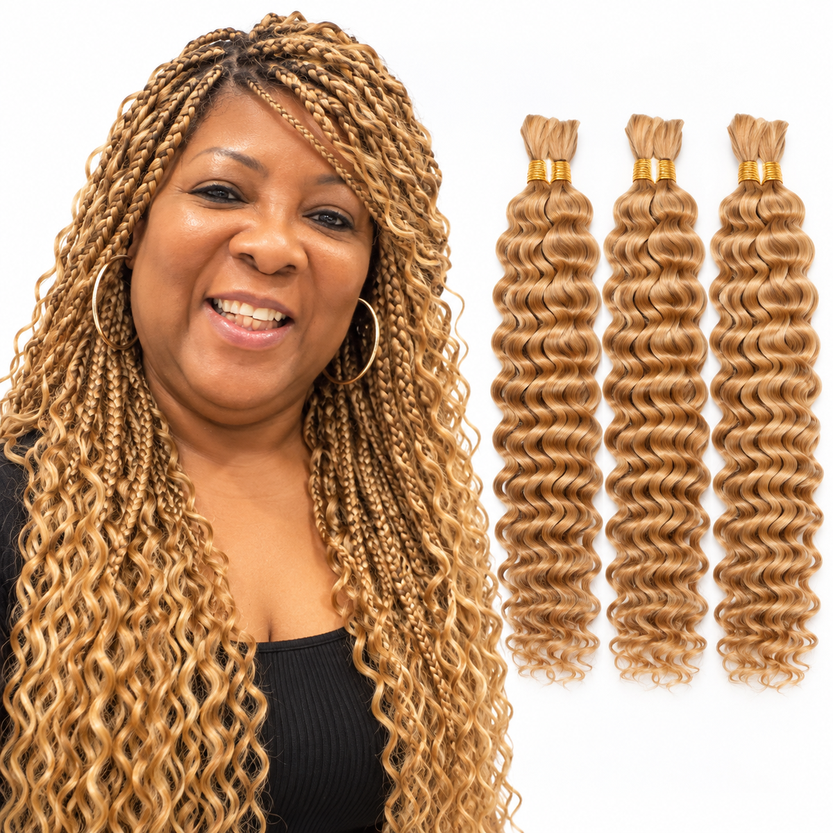OMOGE HAIR #27 honey blonde deep wave human braiding hair 16 inch