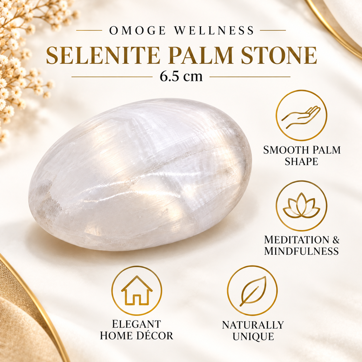 White selenite palm stone – view 2
