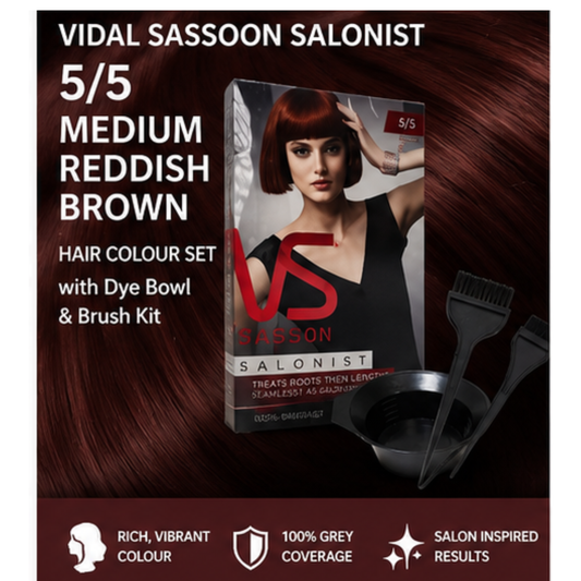 Vidal Sassoon Salonist 5/5 Medium Reddish Brown Hair Colour Set With Dye Bowl And Brush Kit
