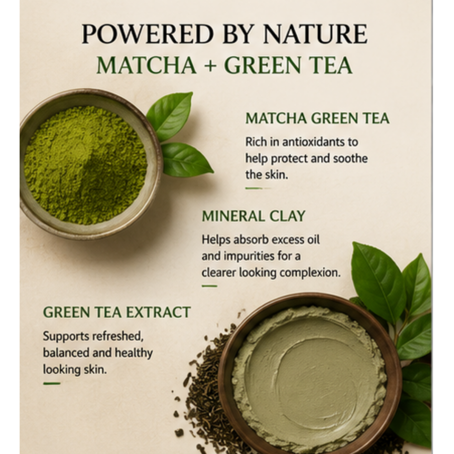 OMOGE Detox & Glow Clay Mask – Matcha & Green Tea Purifying Face Mask 30g