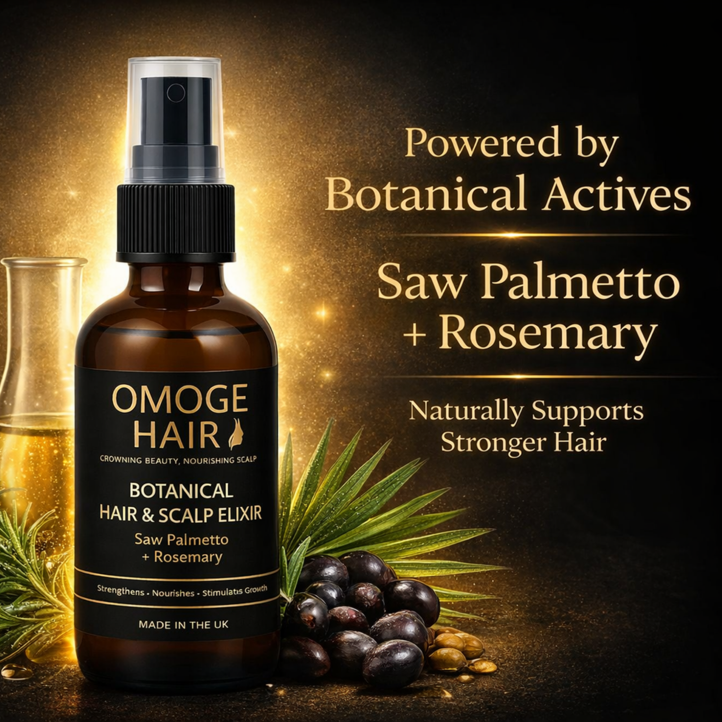 Omoge Hair Botanical Scalp Elixir 100ml – Saw Palmetto & Rosemary Tonic