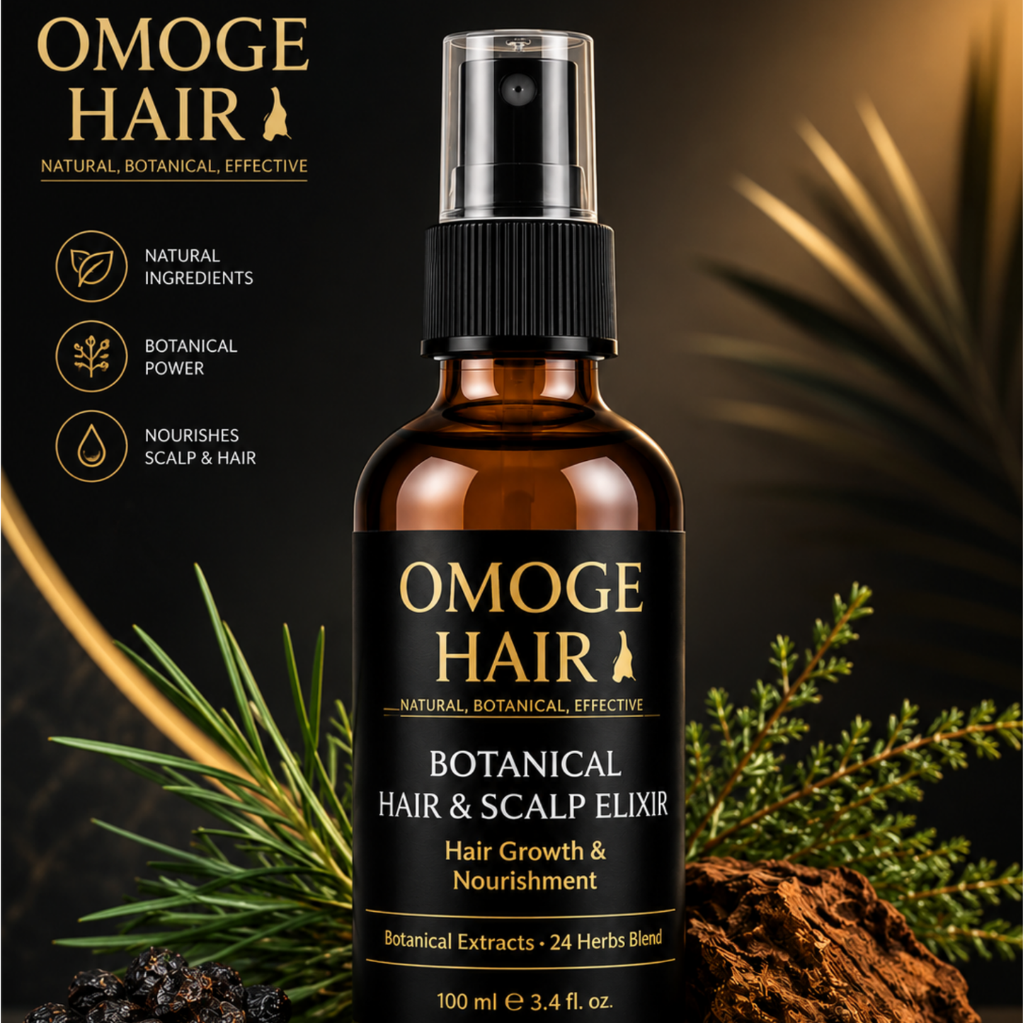Omoge Hair Botanical Scalp Elixir 100ml – Saw Palmetto & Rosemary Tonic