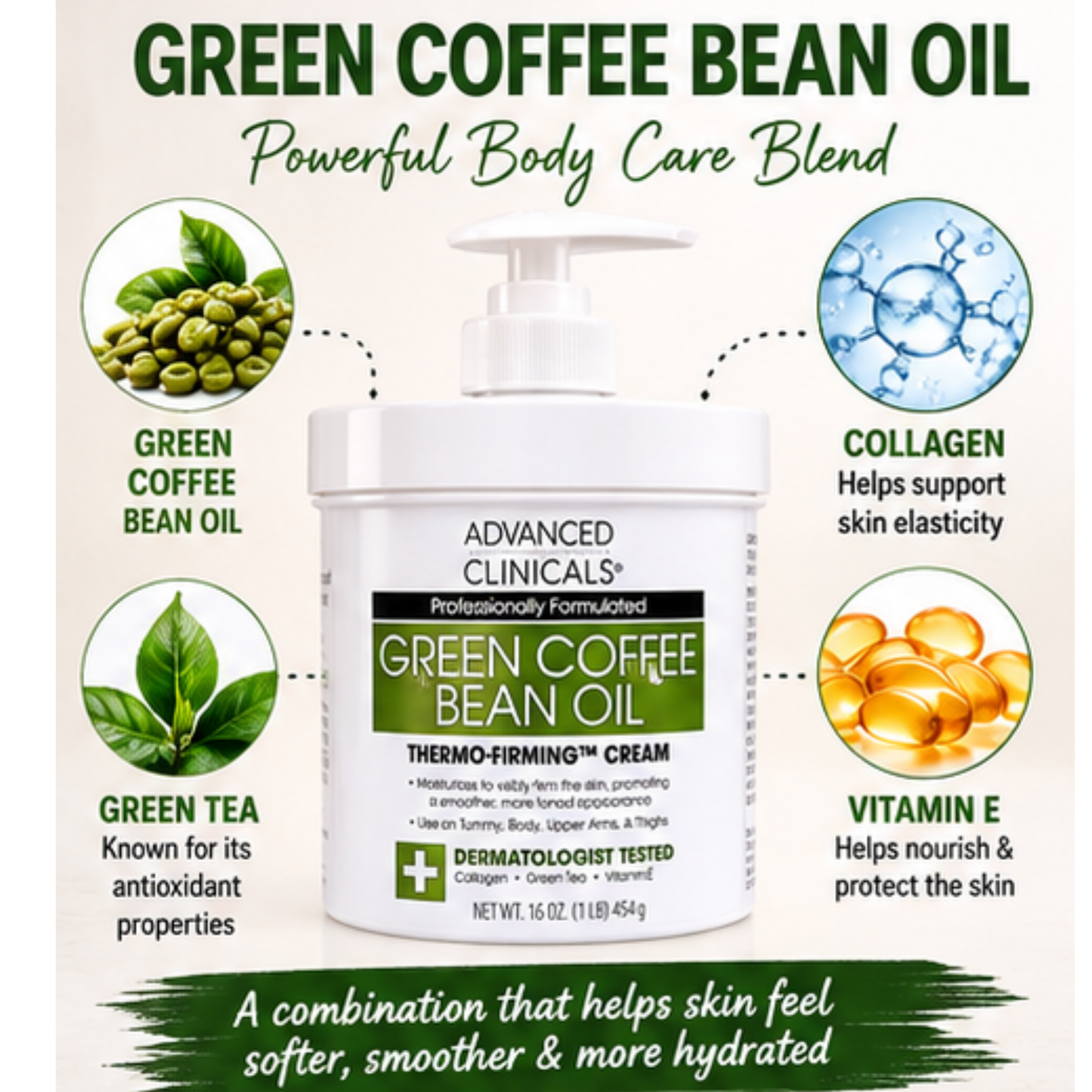 Advanced Clinicals Green Coffee Bean Thermo-Firming Body Cream 454g