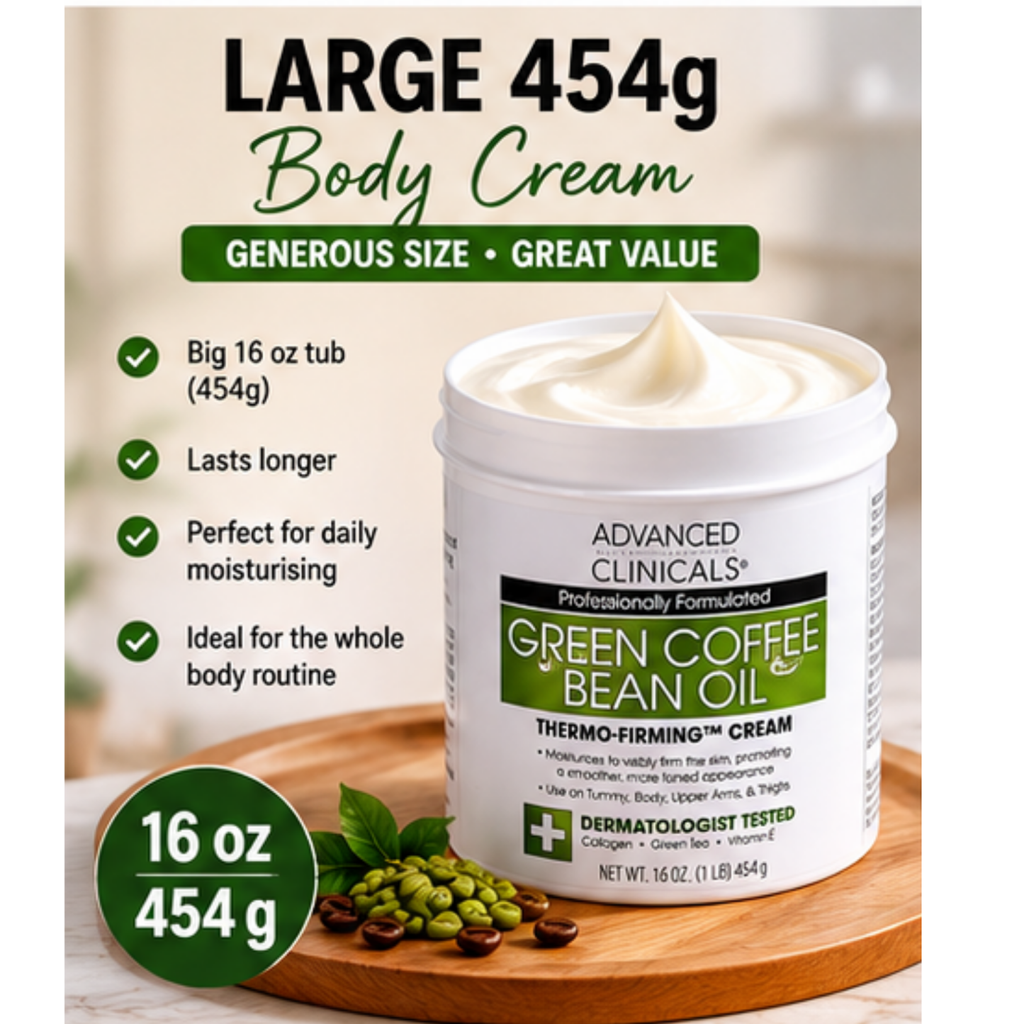 Advanced Clinicals Green Coffee Bean Thermo-Firming Body Cream 454g