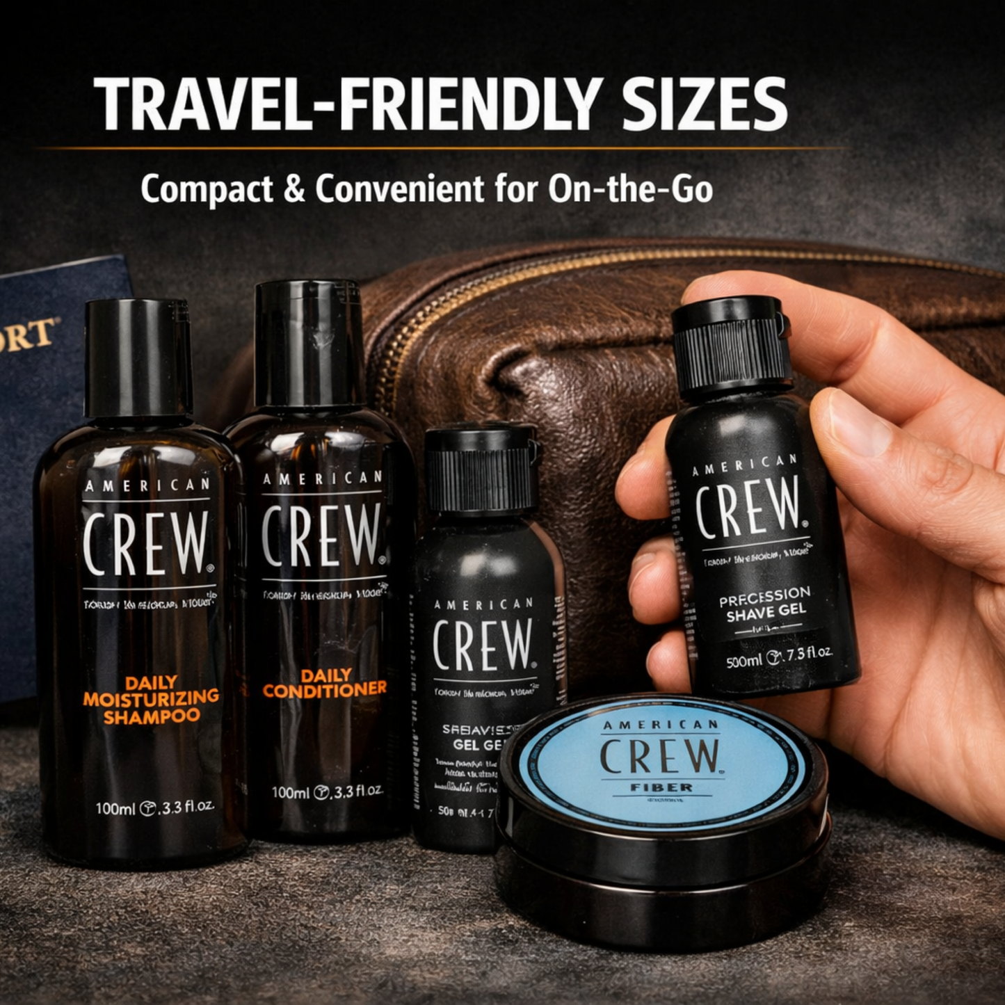 American Crew Essential Travel Kit – Shave Gel, Shampoo, Conditioner & Fiber