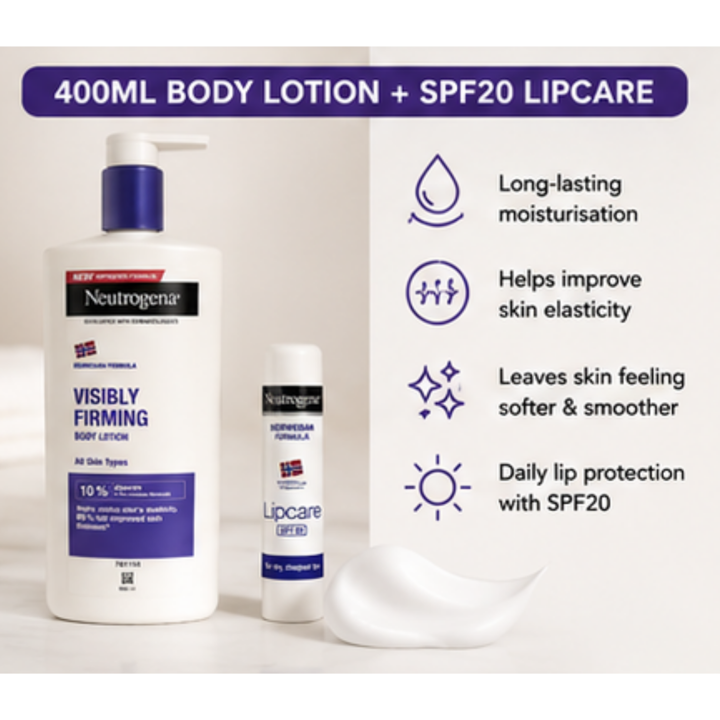 Neutrogena Visibly Firming Body Lotion and Lipcare SPF20 Everyday Care Set