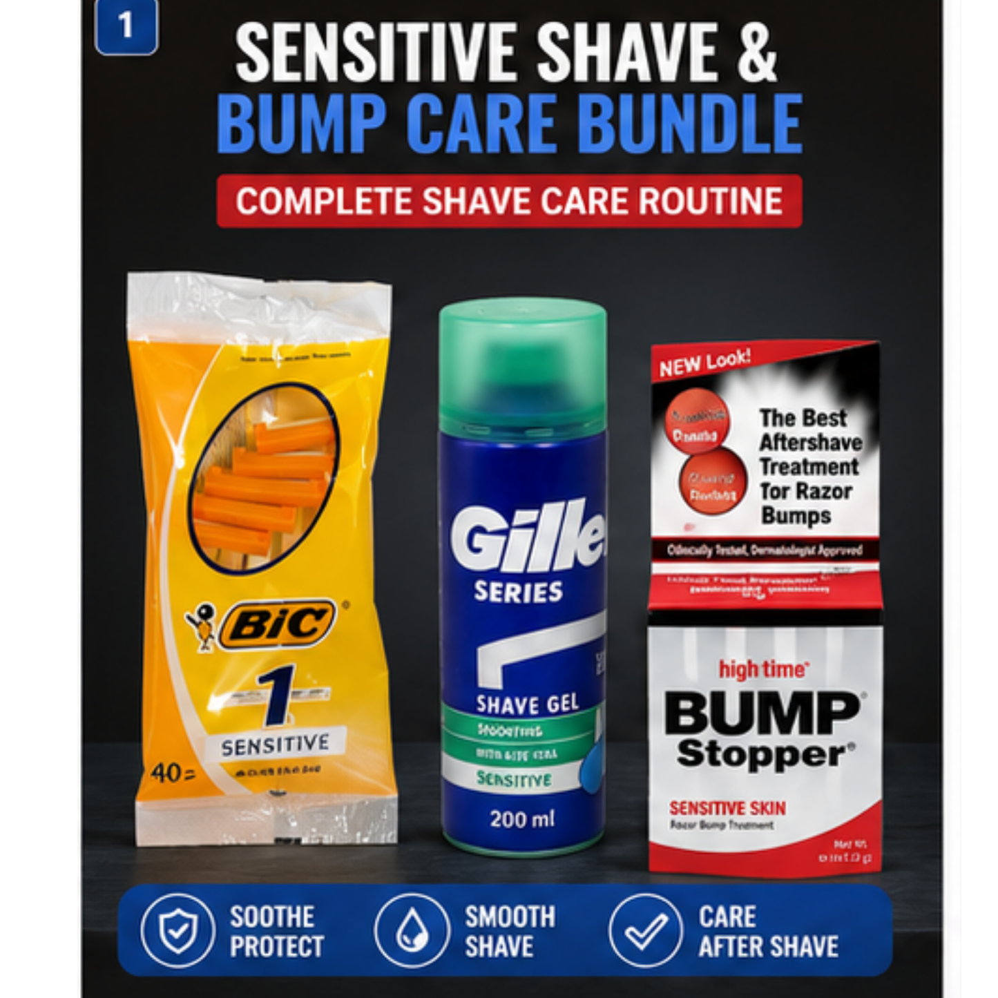 Sensitive Shaving Razor Bump Care Set Includes 5  Disposable Razor Pack &  Sensitive Shave Gel