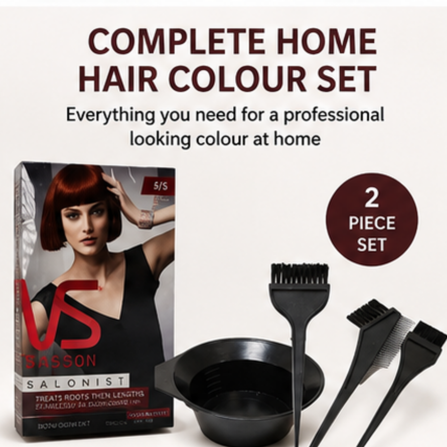 Vidal Sassoon Salonist 5/5 Medium Reddish Brown Hair Colour Set With Dye Bowl And Brush Kit