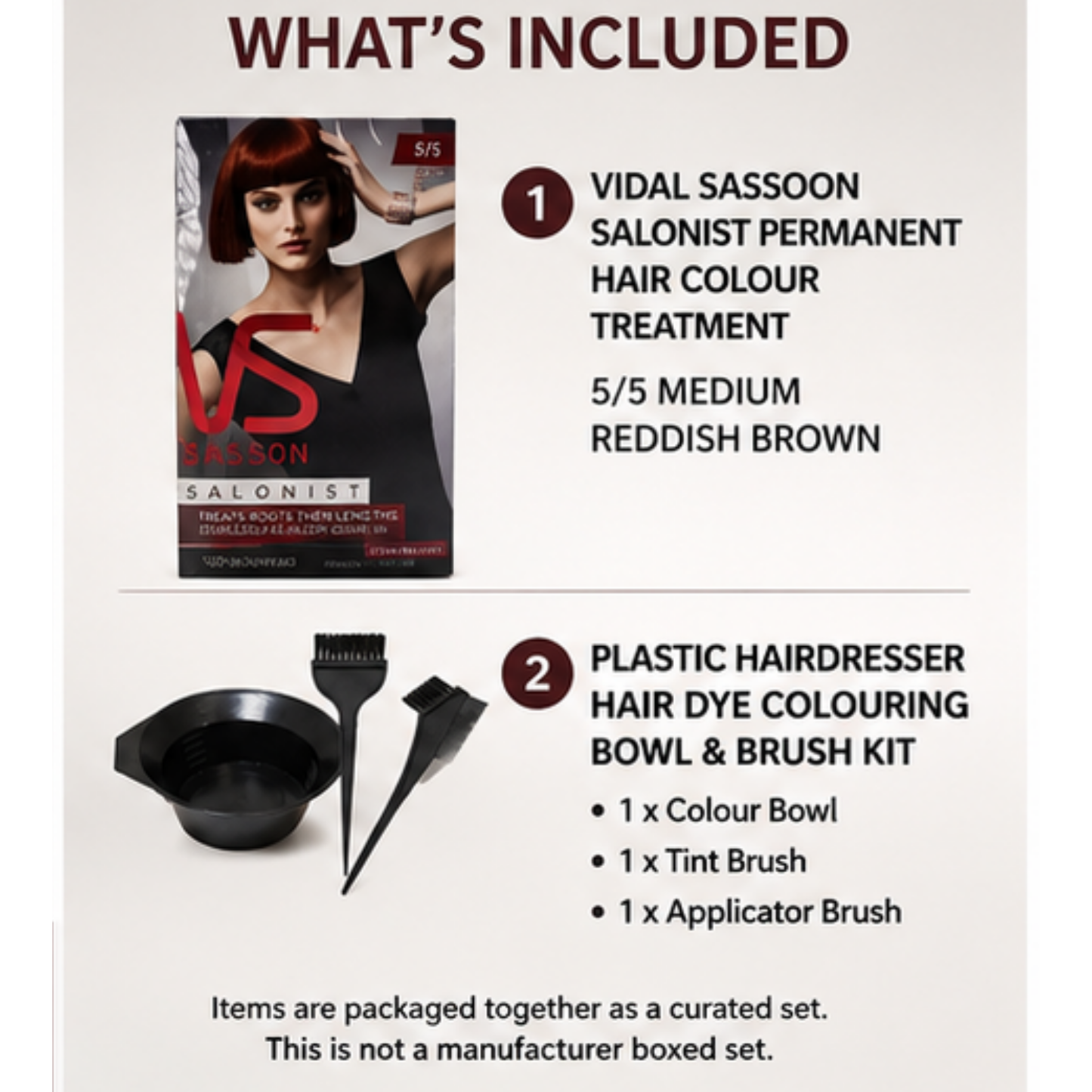 Vidal Sassoon Salonist 5/5 Medium Reddish Brown Hair Colour Set With Dye Bowl And Brush Kit