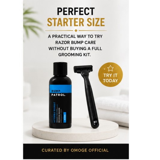 Omoge Men’s Starter Shaving Care Kit with Bump Patrol Aftershave Treatment 2oz and Shaving Razor